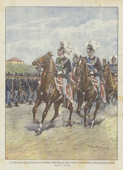 Presentationen av hertigen DAosta vid Garnisonen i Turin i hans nya egenskap som löjtnant? av Achille Beltrame