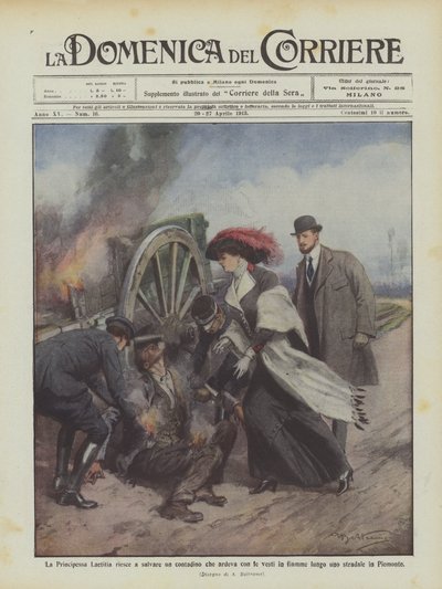 Lyckas prinsessan Laetitia rädda en bonde som brann med sina dräkter i brand längs med en? av Achille Beltrame