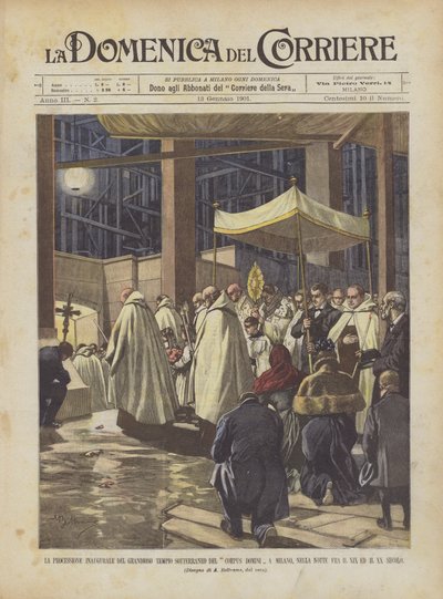 Invigningsprocessionen av det stora underjordiska templet Corpus Domini i Milano? av Achille Beltrame