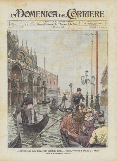 Förra veckans extraordinära högvatten i Venedig, gondoler och båtar i S Marco av Achille Beltrame