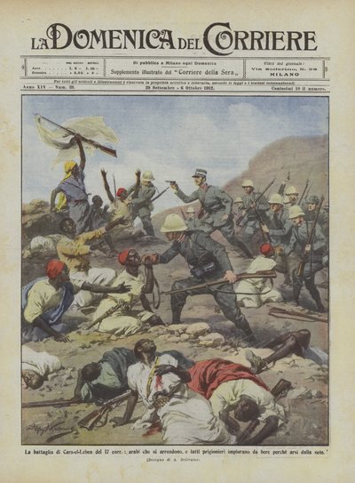 Slaget vid Cars-el-Leben den 17 corr, araber som kapitulerar och fångar som vädjar? av Achille Beltrame