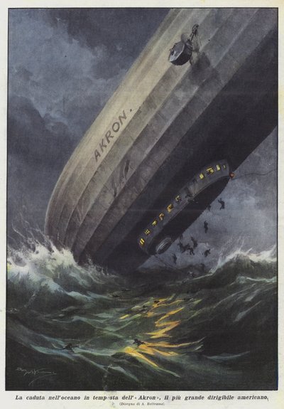 Fallet i det stormiga havet av Akron, det största amerikanska luftskeppet av Achille Beltrame