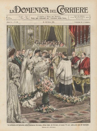 Ceremonin för dopet av prinsessan Giovanna, den sista dottern till suveränerna, ägde rum den 11? av Achille Beltrame
