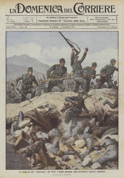 Erövringen av Mrzli-graven, våra män anländer på den formidabla stormade barriären av Achille Beltrame