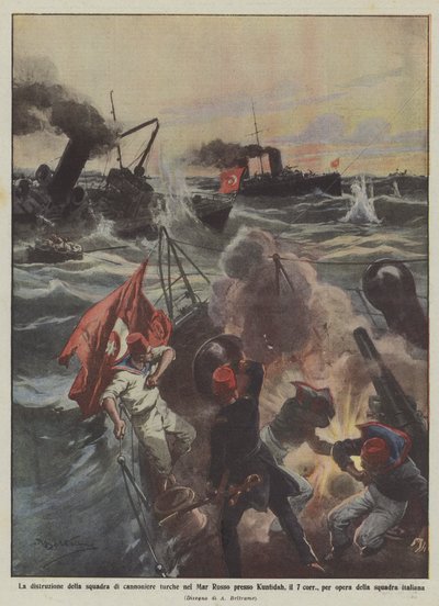 Förstörelsen av det turkiska gevärsteamet i Röda havet nära Kunfidah på 7 corr? av Achille Beltrame