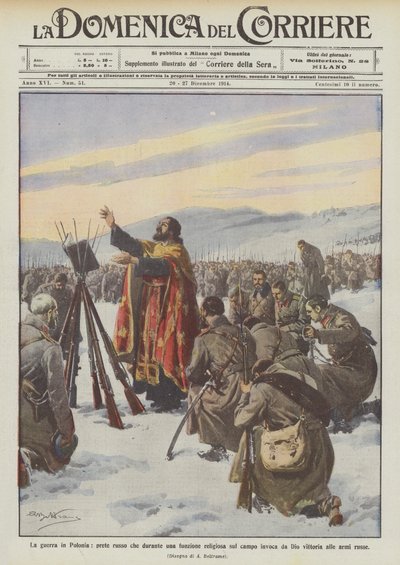 Kriget i Polen, en rysk präst som åkallar Gud under en gudstjänst på fältet? av Achille Beltrame