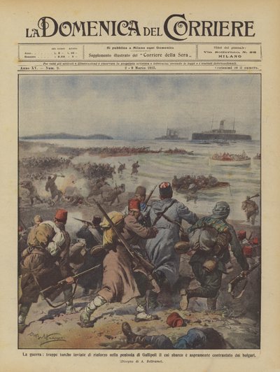 Kriget, turkiska trupper skickas för att förstärka Gallipoli halvön vars landning? av Achille Beltrame