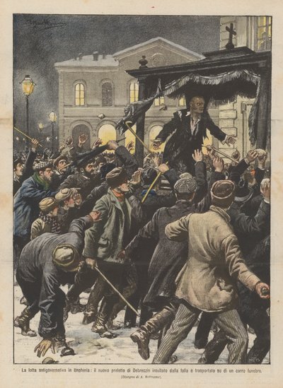 Anti-regeringskampen i Ungern, den nya prefekten i Debreczin förolämpad av folkmassan? av Achille Beltrame