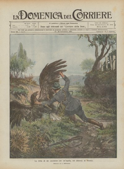 En jägares kamp med en örn, nära Florens av Achille Beltrame
