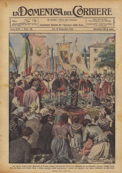 Den nya statyn av Madonnan av Loreto, återuppbyggd efter modellen av den gamla som förstördes av en brand? av Achille Beltrame
