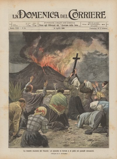 Det senaste utbrottet av Vesuvius, en episod av terror och medlidande i de hotade byarna av Achille Beltrame