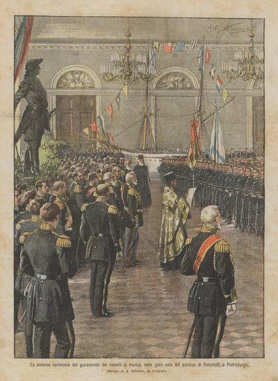 Den högtidliga ceremonin för marinkadetternas ed i Peterhoff-palatsets stora sal i Petersburg av Achille Beltrame