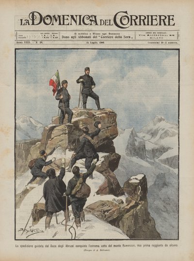 Erövrar expeditionen ledd av hertigen av Abruzzi den extrema toppen av berget Ruwenzori? av Achille Beltrame