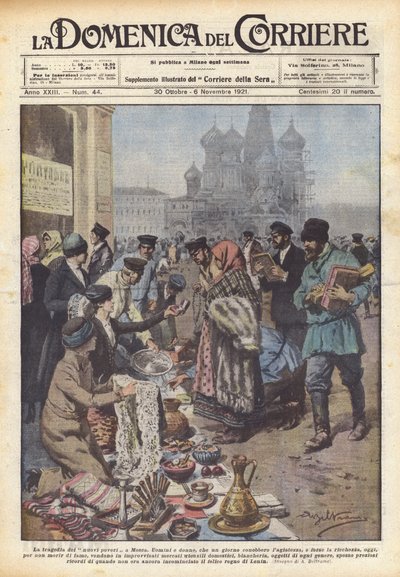 Tragedin för de nya fattiga i Moskva (färg litho) av Achille Beltrame