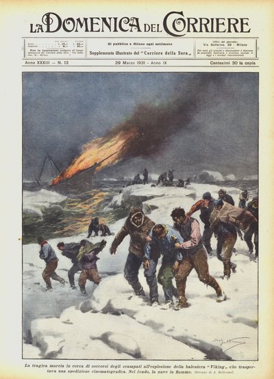 Den tragiska marschen på jakt efter lättnad för dem som överlevde explosionen av vikingatida valfångstskepp, vad? av Achille Beltrame