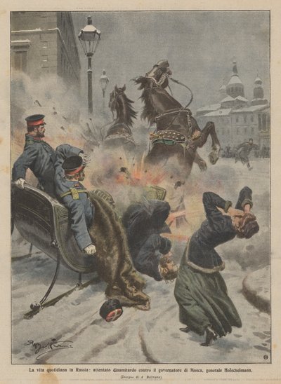 Dagligt liv i Ryssland, bombattack mot guvernören i Moskva, general Holschelmann av Achille Beltrame