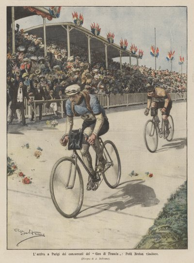 Ankomsten till Paris av konkurrenterna från Tour of France, Petit Breton-vinnaren av Achille Beltrame