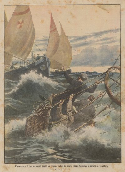 Äventyret för tre flygare som avgick från Rom, som föll i det öppna Adriatiska havet och räddades av fiskare av Achille Beltrame