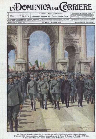 Firandet i Milano för armén och flottan, på årsdagen av Cinque Giornate av Achille Beltrame