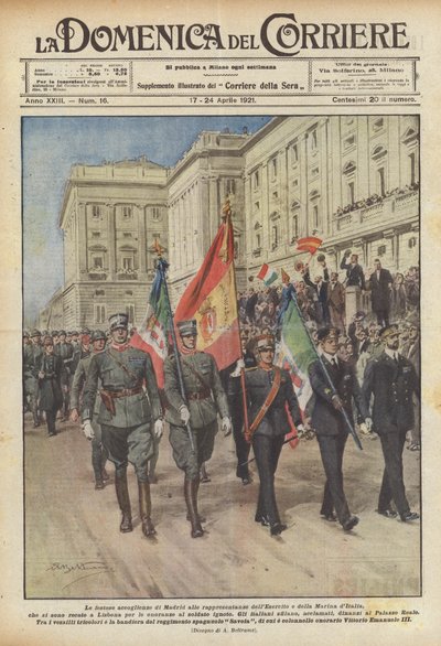 De festliga mottagningarna i Madrid för representationerna av armén och flottan i Italien? av Achille Beltrame