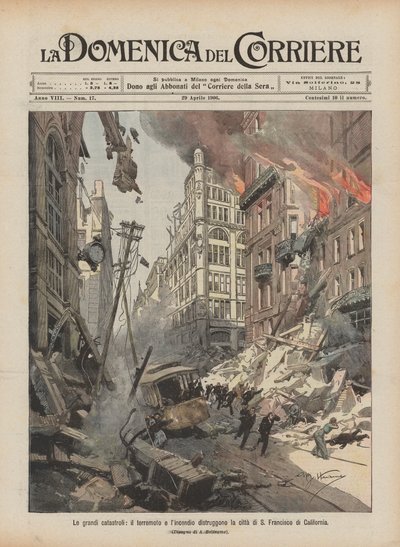 Stora katastrofer, jordbävningar och brand förstör staden San Francisco i Kalifornien av Achille Beltrame