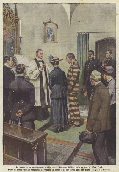 Bröllopet av en livstidsfånge, Giacomo Miller, i New Yorks fängelser av Achille Beltrame