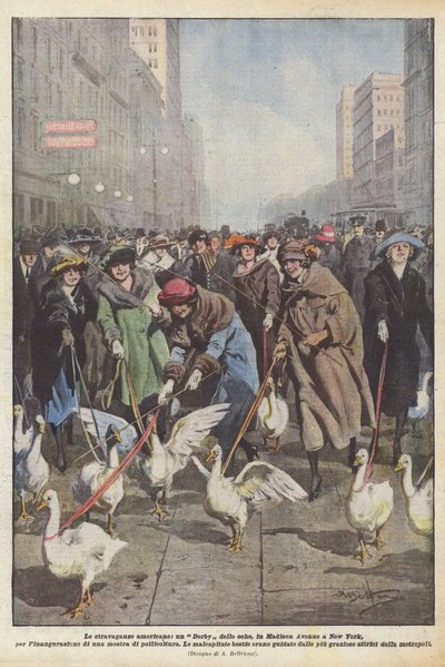Amerikanska utsvävningar, ett Gäss Derby, på Madison Avenue i New York, för invigningen? av Achille Beltrame