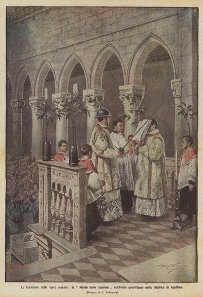 Traditionerna för de återlösta länderna, Spadonemässan firas i år i basilikan i Aquileia av Achille Beltrame
