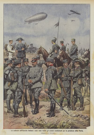 Den italienska arméns uniformer, hur männen som kämpar för fäderneslandets storhet är klädda av Achille Beltrame