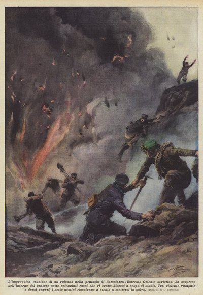 Det plötsliga utbrottet av en vulkan på Camciatca-halvön (sovjetiska Fjärran Östern)? av Achille Beltrame
