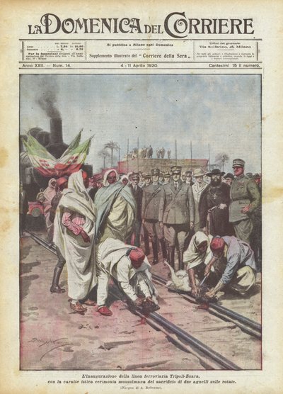 Invigningen av järnvägslinjen Tripoli-Zuara, med den karakteristiska muslimska ceremonin? av Achille Beltrame