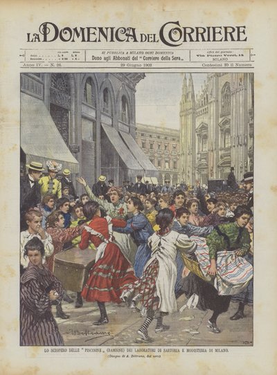 The Strike Of The Piscinine (Girls) of the Skrädderi och Millinery Workshops i Milano av Achille Beltrame