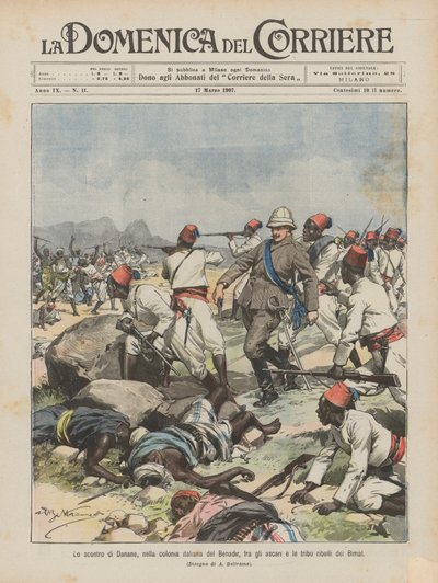 Sammandrabbningen mellan Danane, i den italienska kolonin Benadir, mellan ascari- och rebellstammarna i Bimal av Achille Beltrame