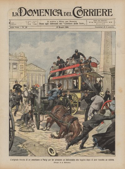 Det ursprungliga jippoet av en amerikan i Paris att få en mjölkbonde arresterad som sprang iväg efteråt? av Achille Beltrame