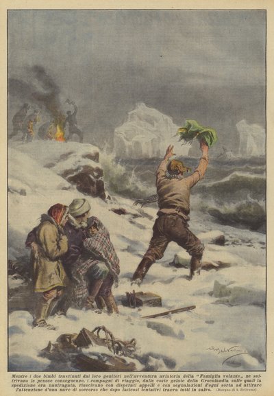 Medan de två barnen släpas av sina föräldrar på den flygande familjens flygäventyr? av Achille Beltrame