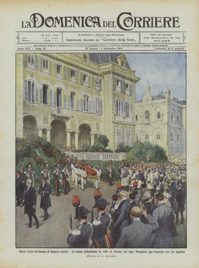Hertiginnan av Genuas mors död, lämnar kroppen villan Stresa, vid Lago Maggiore? av Achille Beltrame