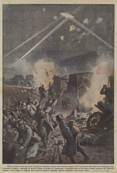 Igår kväll kunde ett av våra luftskepp, som kämpade mot starka luftströmmar, bära? av Achille Beltrame