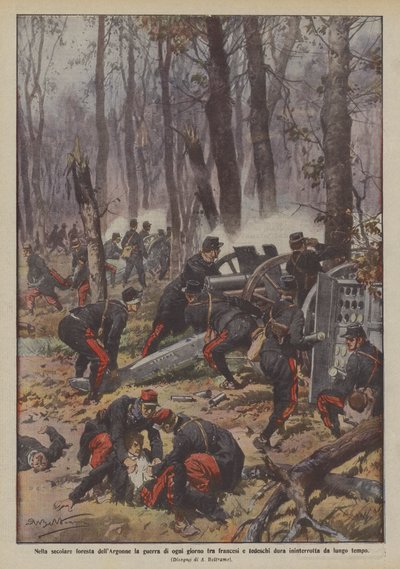 Varar vardagskriget mellan fransmännen och tyskarna i den månghundraåriga skogen i Argonne? av Achille Beltrame