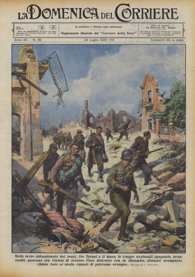 I länderna övergivna av de röda, mellan Teruel och havet, närmar sig de spanska nationella trupperna? av Achille Beltrame
