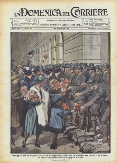 Blomsterhyllningar till de magnifika soldaterna från det första sardiska grenadjärregementet? av Achille Beltrame