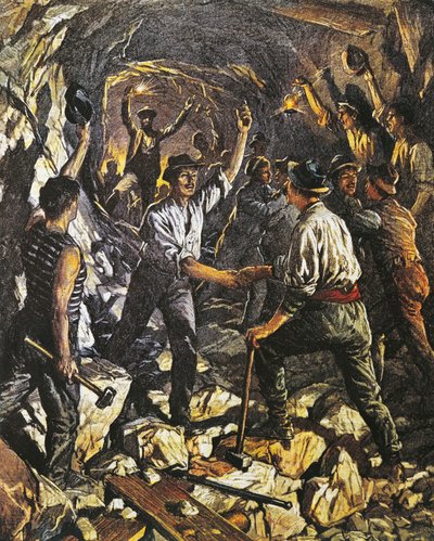 Öppnande av den första sträckan av Simplon Rail Tunnel mellan Arona och Meina, av Achille Beltrame (1871-1945), från La Domenica del Corriere, 25 oktober 1903 av Achille Beltrame
