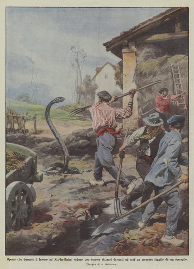 Arbetare som, medan de arbetar i Aix-les-Bains, med skräck ser stå upp framför dem? av Achille Beltrame
