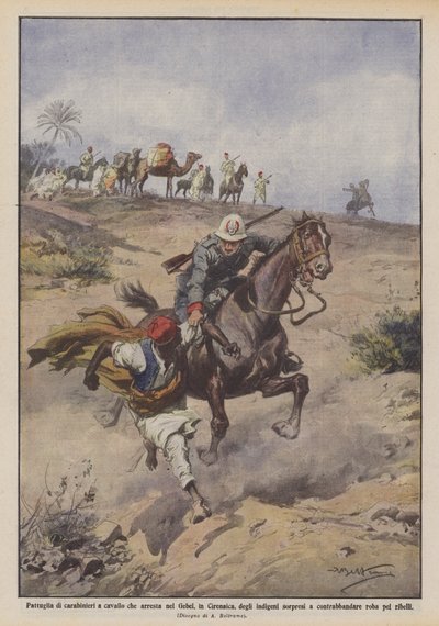 Patrull av carabinieri till häst som arresterar de förvånade infödingarna i Jebel, i Cyrenaica? av Achille Beltrame