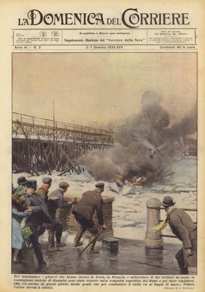 Att krossa isen som har invaderat Loire, Frankrike och hotar att kollapsa? av Achille Beltrame