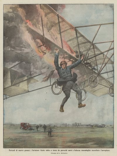 Faror av ett nytt slag, Grote-brickan hoppar till marken från flera meter ovanför honom? av Achille Beltrame
