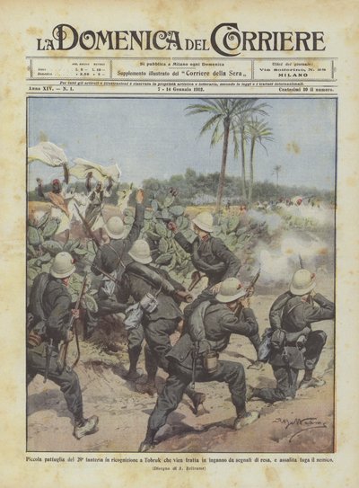 Liten patrull av 20:e infanteriet på spaning i Tobruk som vilseleds av signaler? av Achille Beltrame