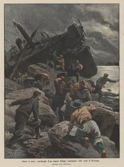 Sjöpirater, plundring av ett italienskt skepp som förliste vid Bretagnes kust av Achille Beltrame