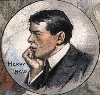 Porträtt av Harry Thaw 1907 under hans rättegång av Achille Beltrame