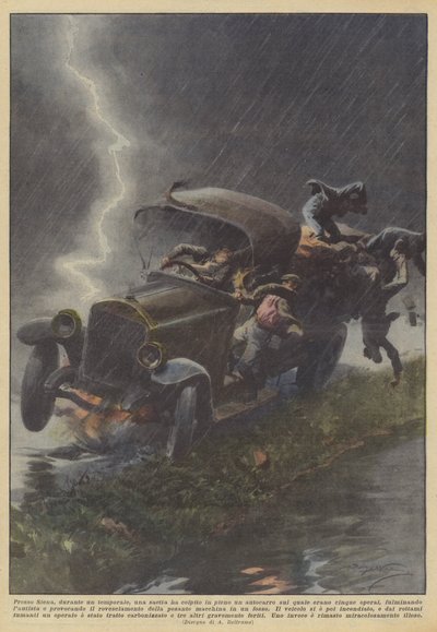 Nära Siena, under en storm, träffade en blixt en lastbil de var på i sin helhet? av Achille Beltrame