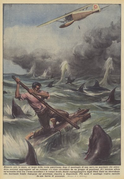 Lämnad ensam till havs, utanför den amerikanska kusten, efter att ett fartyg förliste? av Achille Beltrame
